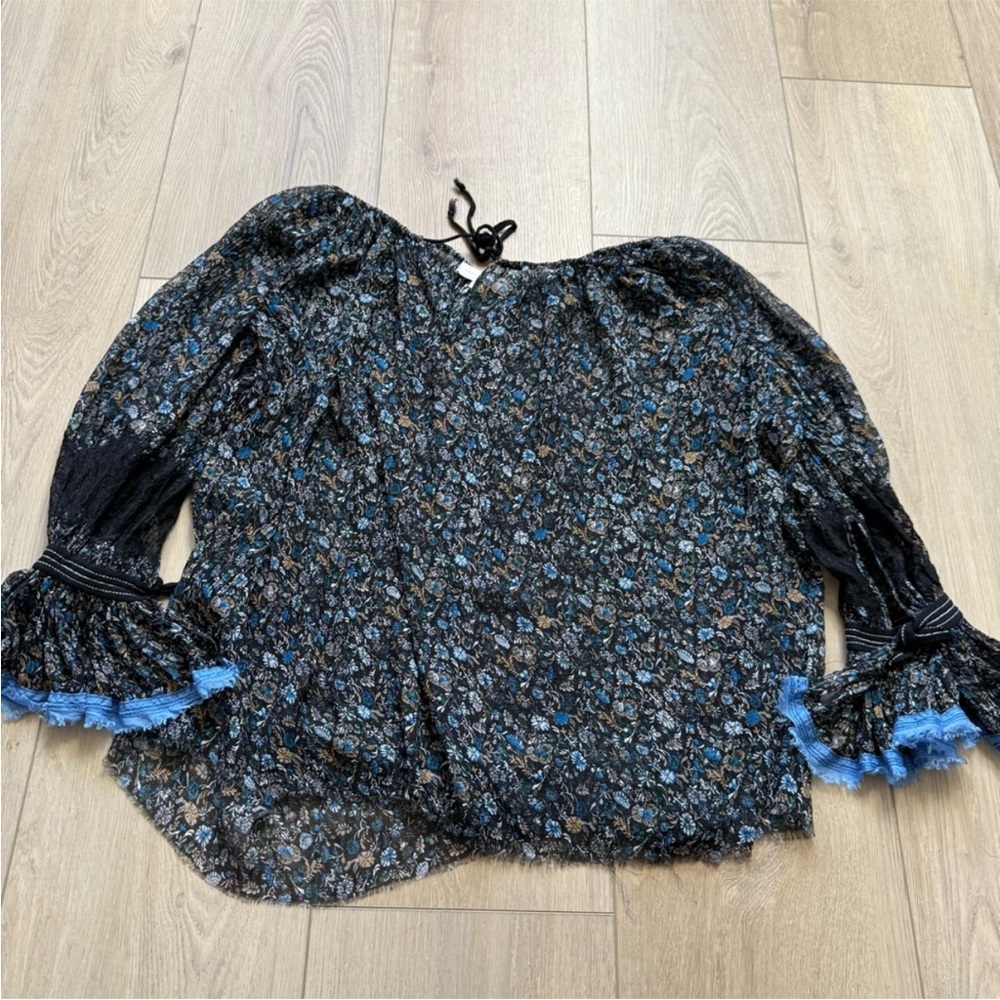 Tory Burch Black and Blue Floral Blouse